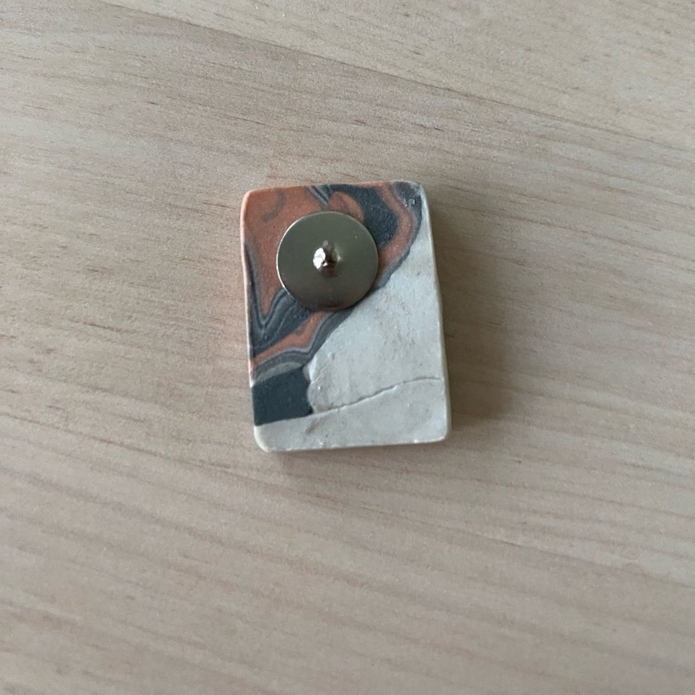Glazed Ceramic Handmade Rectangular Pin - Picture 3 of 3